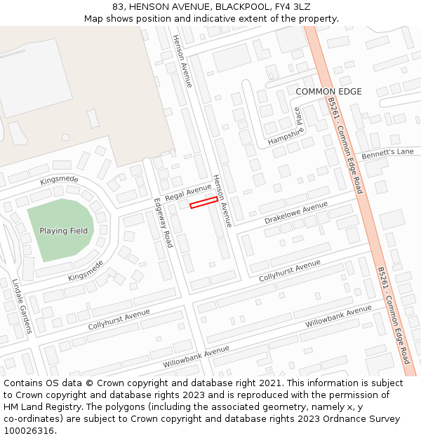 83, HENSON AVENUE, BLACKPOOL, FY4 3LZ: Location map and indicative extent of plot