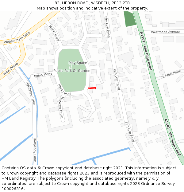 83, HERON ROAD, WISBECH, PE13 2TR: Location map and indicative extent of plot