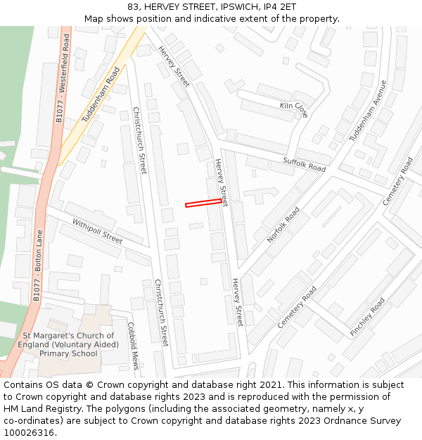 83, HERVEY STREET, IPSWICH, IP4 2ET: Location map and indicative extent of plot
