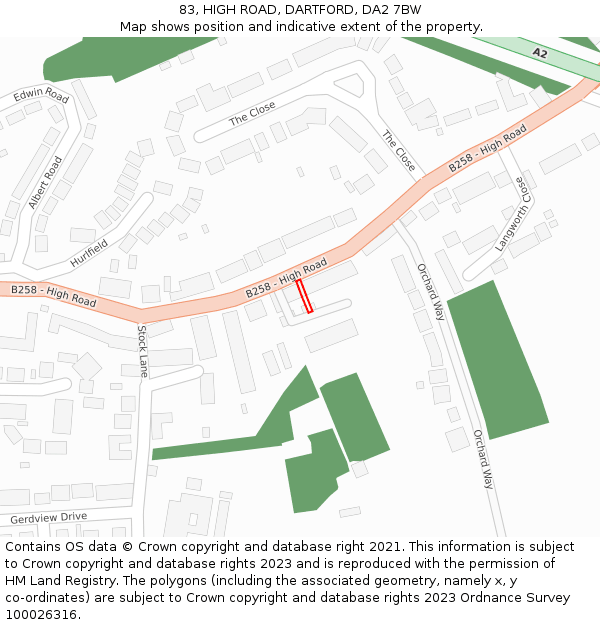 83, HIGH ROAD, DARTFORD, DA2 7BW: Location map and indicative extent of plot