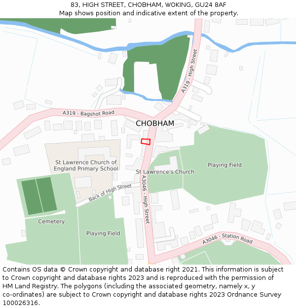 83, HIGH STREET, CHOBHAM, WOKING, GU24 8AF: Location map and indicative extent of plot