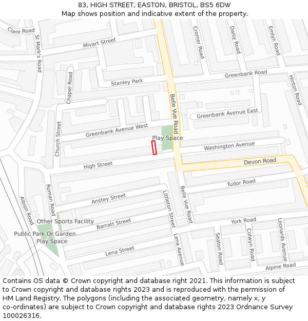83, HIGH STREET, EASTON, BRISTOL, BS5 6DW: Location map and indicative extent of plot