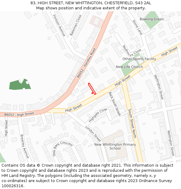 83, HIGH STREET, NEW WHITTINGTON, CHESTERFIELD, S43 2AL: Location map and indicative extent of plot