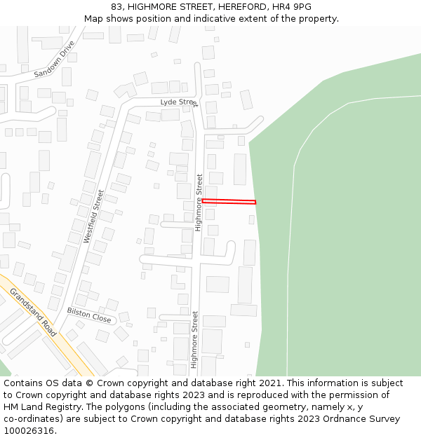 83, HIGHMORE STREET, HEREFORD, HR4 9PG: Location map and indicative extent of plot