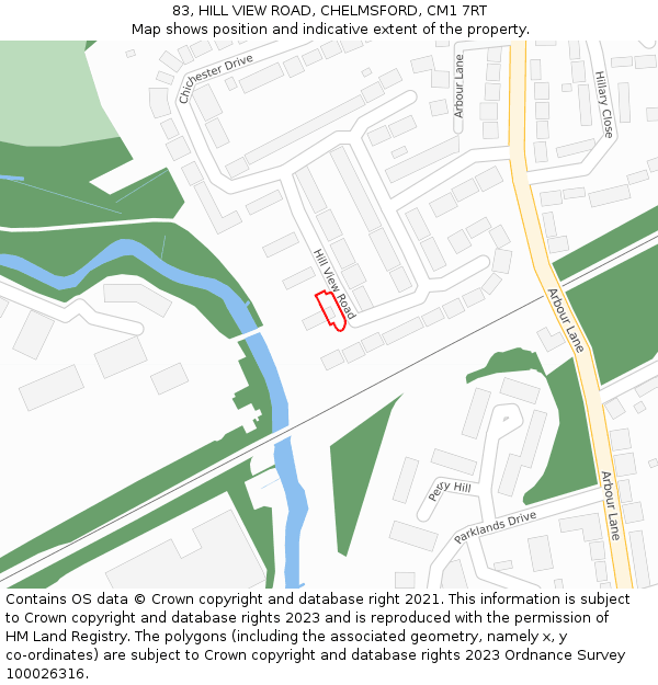 83, HILL VIEW ROAD, CHELMSFORD, CM1 7RT: Location map and indicative extent of plot