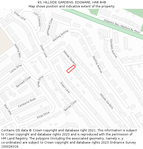 83, HILLSIDE GARDENS, EDGWARE, HA8 8HB: Location map and indicative extent of plot