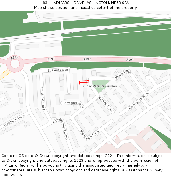 83, HINDMARSH DRIVE, ASHINGTON, NE63 9FA: Location map and indicative extent of plot