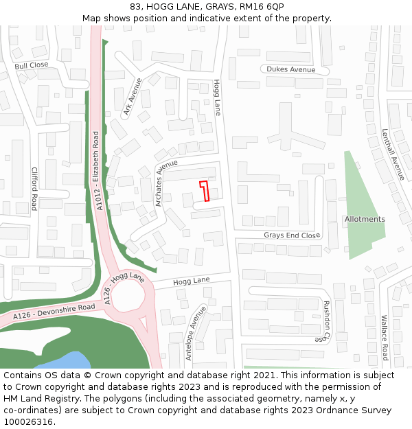 83, HOGG LANE, GRAYS, RM16 6QP: Location map and indicative extent of plot