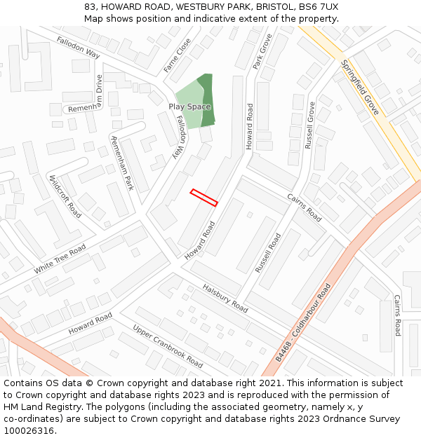 83, HOWARD ROAD, WESTBURY PARK, BRISTOL, BS6 7UX: Location map and indicative extent of plot