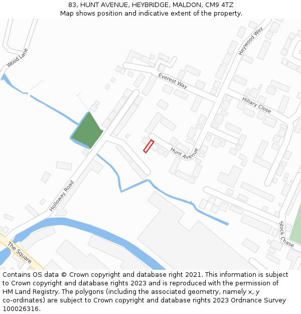 83, HUNT AVENUE, HEYBRIDGE, MALDON, CM9 4TZ: Location map and indicative extent of plot