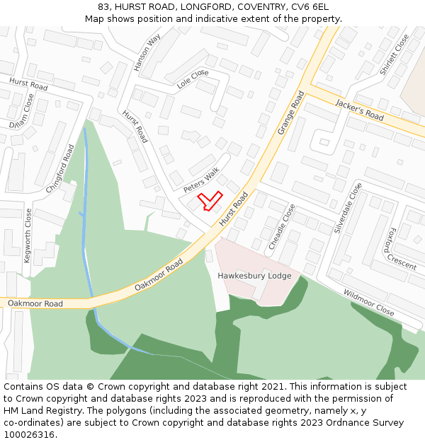 83, HURST ROAD, LONGFORD, COVENTRY, CV6 6EL: Location map and indicative extent of plot