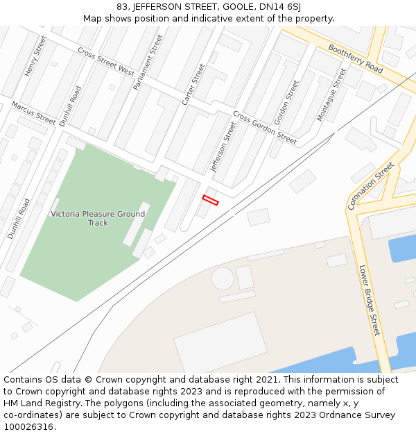 83, JEFFERSON STREET, GOOLE, DN14 6SJ: Location map and indicative extent of plot