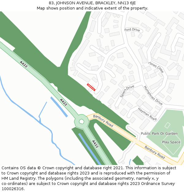 83, JOHNSON AVENUE, BRACKLEY, NN13 6JE: Location map and indicative extent of plot