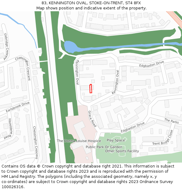 83, KENNINGTON OVAL, STOKE-ON-TRENT, ST4 8FX: Location map and indicative extent of plot