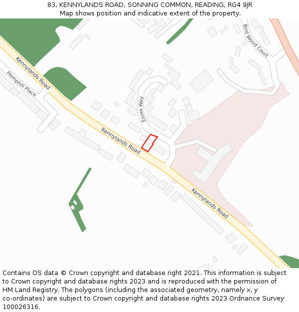83, KENNYLANDS ROAD, SONNING COMMON, READING, RG4 9JR: Location map and indicative extent of plot