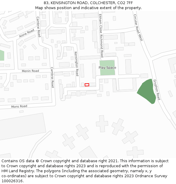 83, KENSINGTON ROAD, COLCHESTER, CO2 7FF: Location map and indicative extent of plot