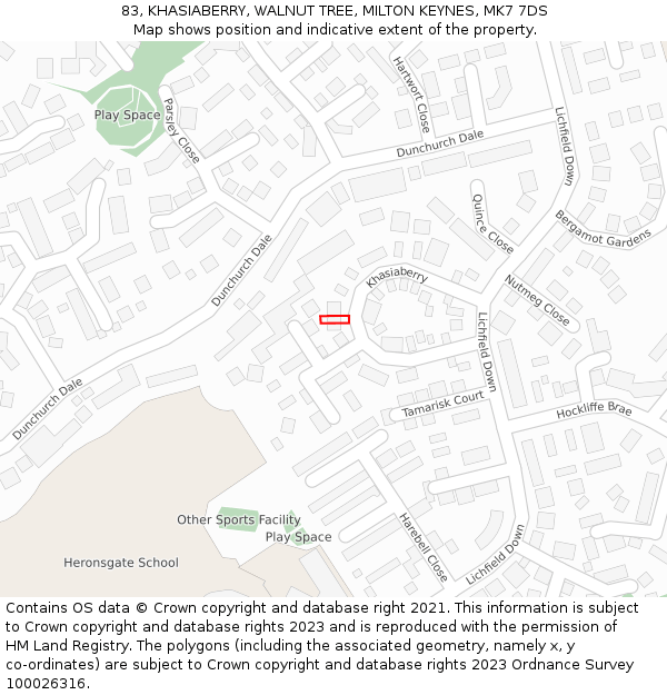 83, KHASIABERRY, WALNUT TREE, MILTON KEYNES, MK7 7DS: Location map and indicative extent of plot