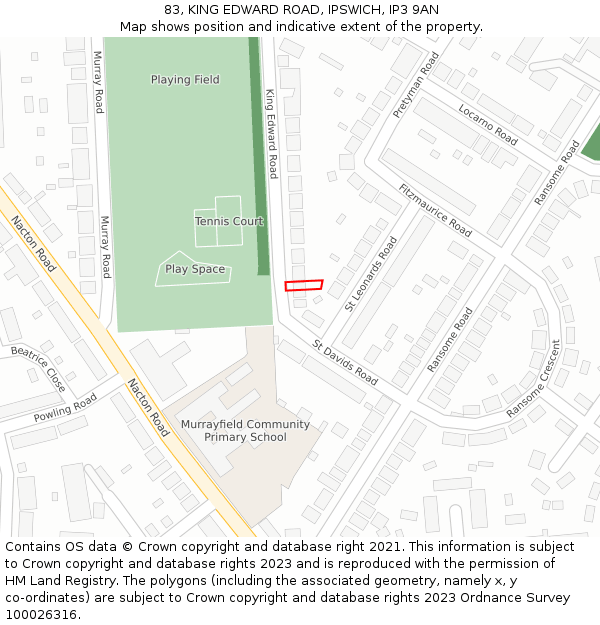 83, KING EDWARD ROAD, IPSWICH, IP3 9AN: Location map and indicative extent of plot