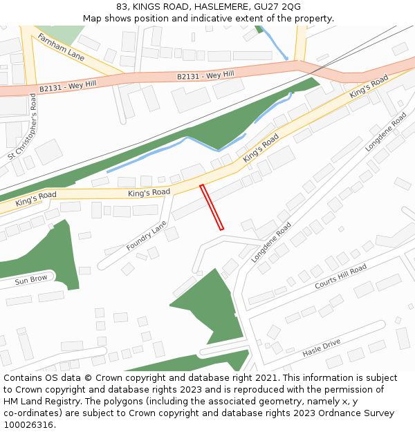 83, KINGS ROAD, HASLEMERE, GU27 2QG: Location map and indicative extent of plot