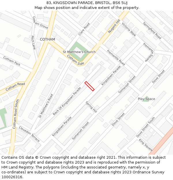 83, KINGSDOWN PARADE, BRISTOL, BS6 5UJ: Location map and indicative extent of plot