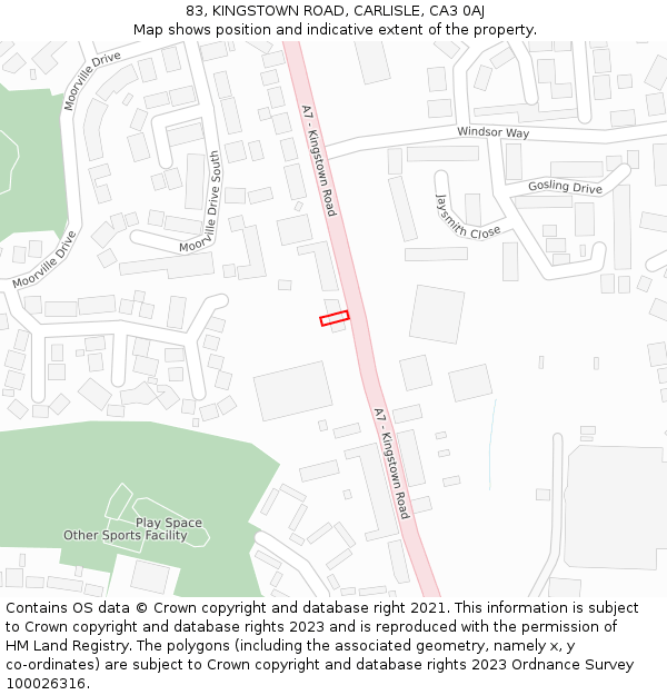 83, KINGSTOWN ROAD, CARLISLE, CA3 0AJ: Location map and indicative extent of plot