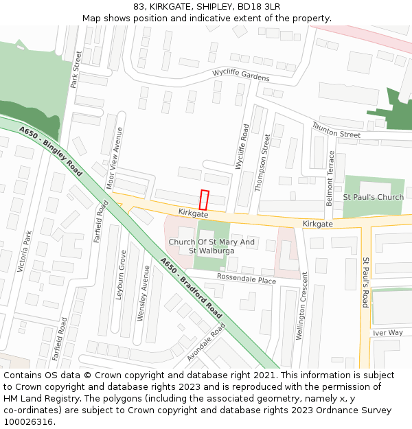 83, KIRKGATE, SHIPLEY, BD18 3LR: Location map and indicative extent of plot