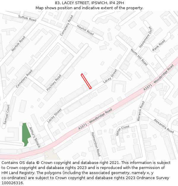 83, LACEY STREET, IPSWICH, IP4 2PH: Location map and indicative extent of plot