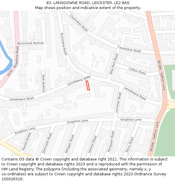 83, LANSDOWNE ROAD, LEICESTER, LE2 8AS: Location map and indicative extent of plot