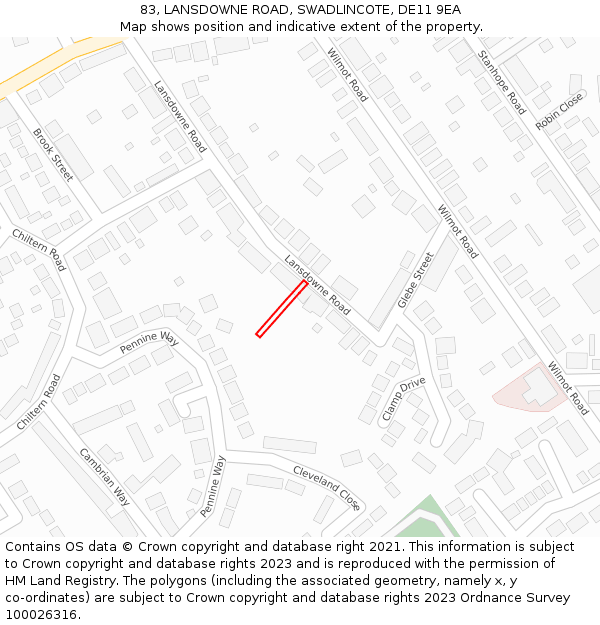 83, LANSDOWNE ROAD, SWADLINCOTE, DE11 9EA: Location map and indicative extent of plot