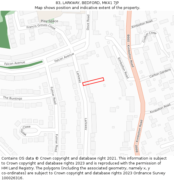 83, LARKWAY, BEDFORD, MK41 7JP: Location map and indicative extent of plot