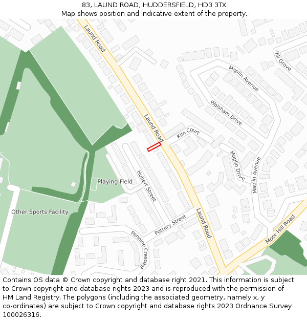 83, LAUND ROAD, HUDDERSFIELD, HD3 3TX: Location map and indicative extent of plot