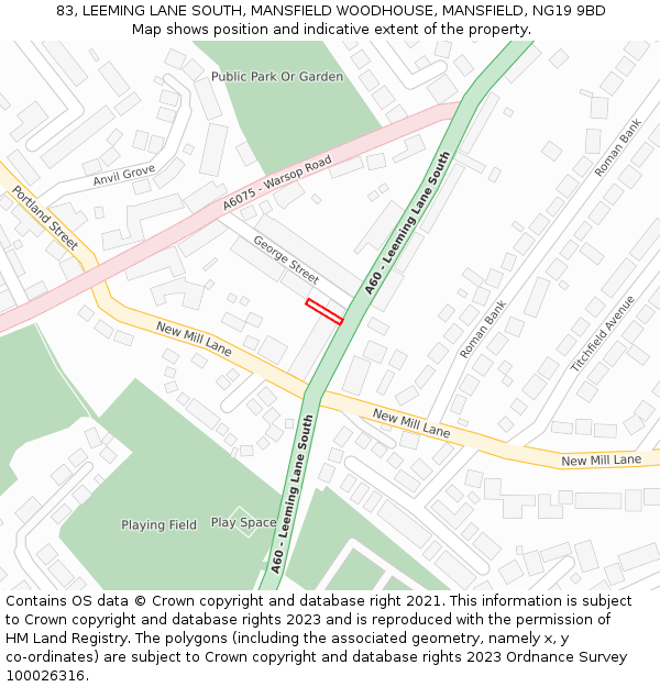 83, LEEMING LANE SOUTH, MANSFIELD WOODHOUSE, MANSFIELD, NG19 9BD: Location map and indicative extent of plot