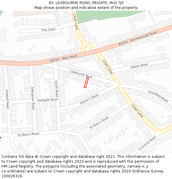 83, LESBOURNE ROAD, REIGATE, RH2 7JX: Location map and indicative extent of plot