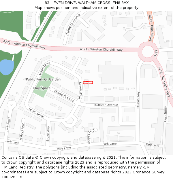 83, LEVEN DRIVE, WALTHAM CROSS, EN8 8AX: Location map and indicative extent of plot
