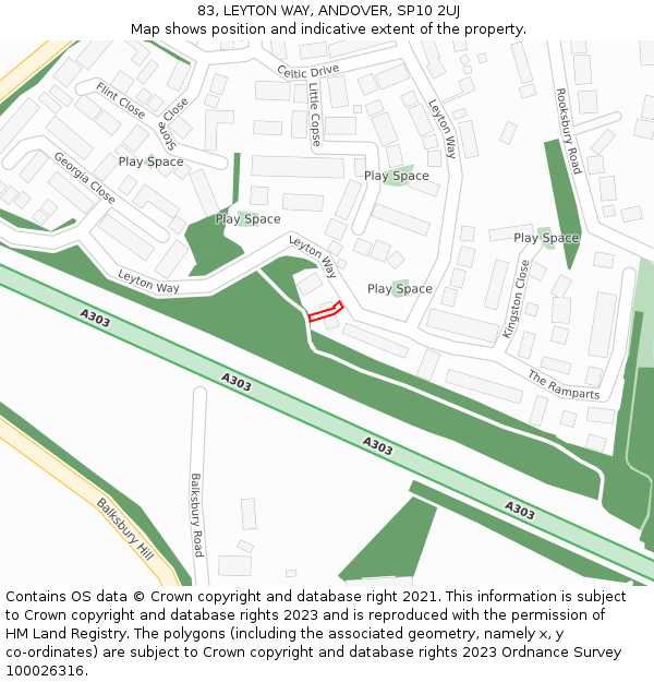 83, LEYTON WAY, ANDOVER, SP10 2UJ: Location map and indicative extent of plot