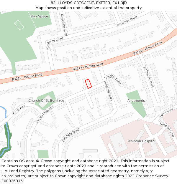 83, LLOYDS CRESCENT, EXETER, EX1 3JD: Location map and indicative extent of plot