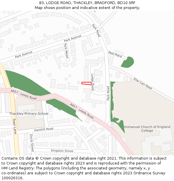 83, LODGE ROAD, THACKLEY, BRADFORD, BD10 0RF: Location map and indicative extent of plot