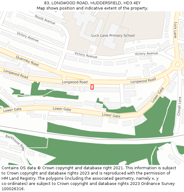 83, LONGWOOD ROAD, HUDDERSFIELD, HD3 4EY: Location map and indicative extent of plot