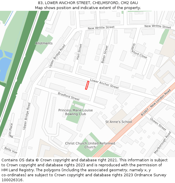 83, LOWER ANCHOR STREET, CHELMSFORD, CM2 0AU: Location map and indicative extent of plot