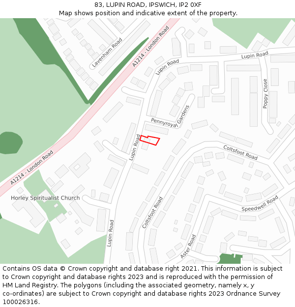 83, LUPIN ROAD, IPSWICH, IP2 0XF: Location map and indicative extent of plot