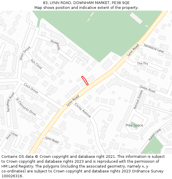 83, LYNN ROAD, DOWNHAM MARKET, PE38 9QE: Location map and indicative extent of plot