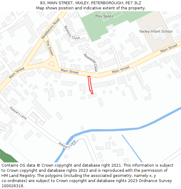83, MAIN STREET, YAXLEY, PETERBOROUGH, PE7 3LZ: Location map and indicative extent of plot
