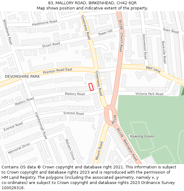 83, MALLORY ROAD, BIRKENHEAD, CH42 6QR: Location map and indicative extent of plot