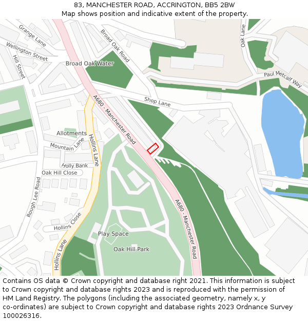 83, MANCHESTER ROAD, ACCRINGTON, BB5 2BW: Location map and indicative extent of plot