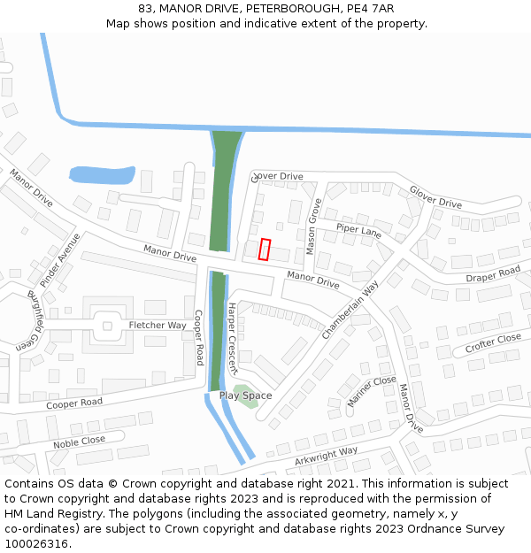 83, MANOR DRIVE, PETERBOROUGH, PE4 7AR: Location map and indicative extent of plot