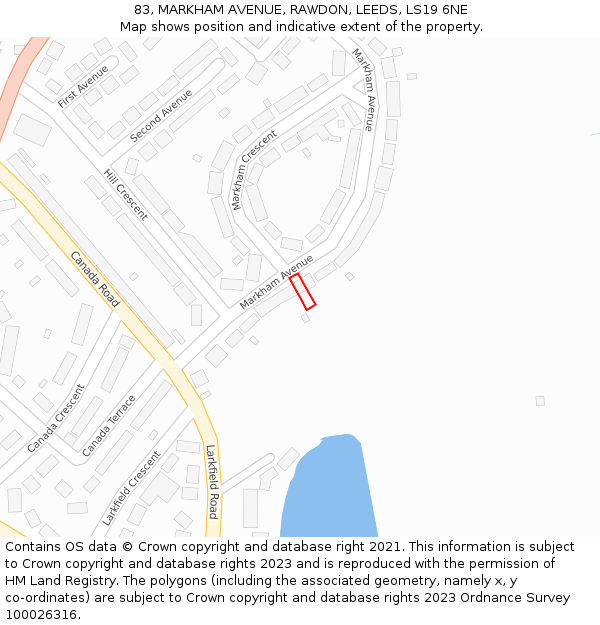 83, MARKHAM AVENUE, RAWDON, LEEDS, LS19 6NE: Location map and indicative extent of plot