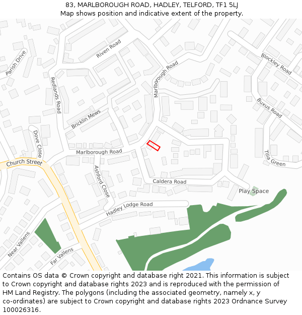 83, MARLBOROUGH ROAD, HADLEY, TELFORD, TF1 5LJ: Location map and indicative extent of plot