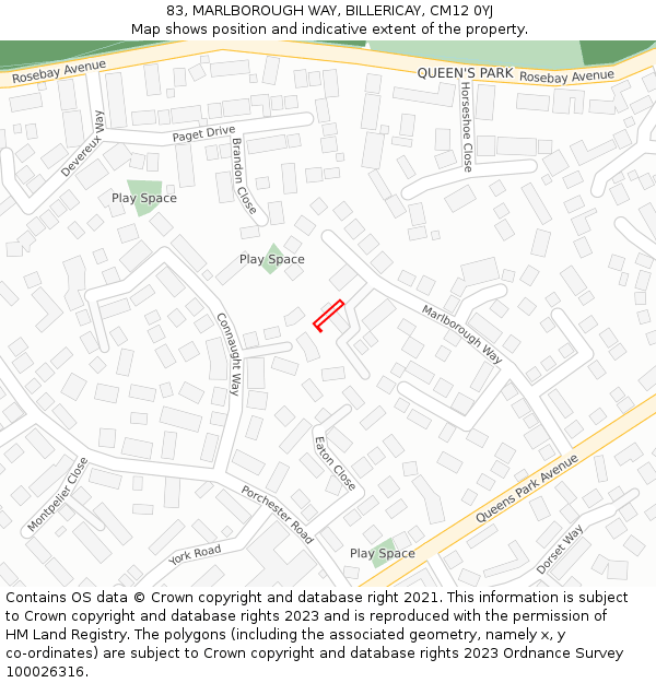 83, MARLBOROUGH WAY, BILLERICAY, CM12 0YJ: Location map and indicative extent of plot