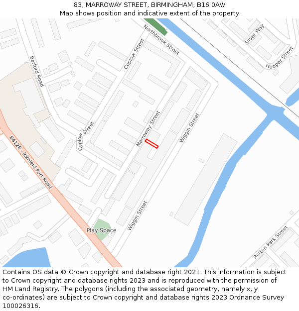 83, MARROWAY STREET, BIRMINGHAM, B16 0AW: Location map and indicative extent of plot