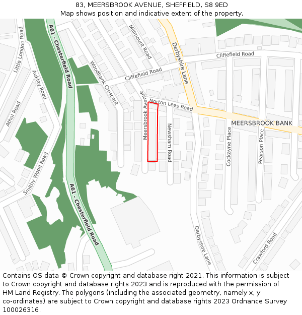 83, MEERSBROOK AVENUE, SHEFFIELD, S8 9ED: Location map and indicative extent of plot